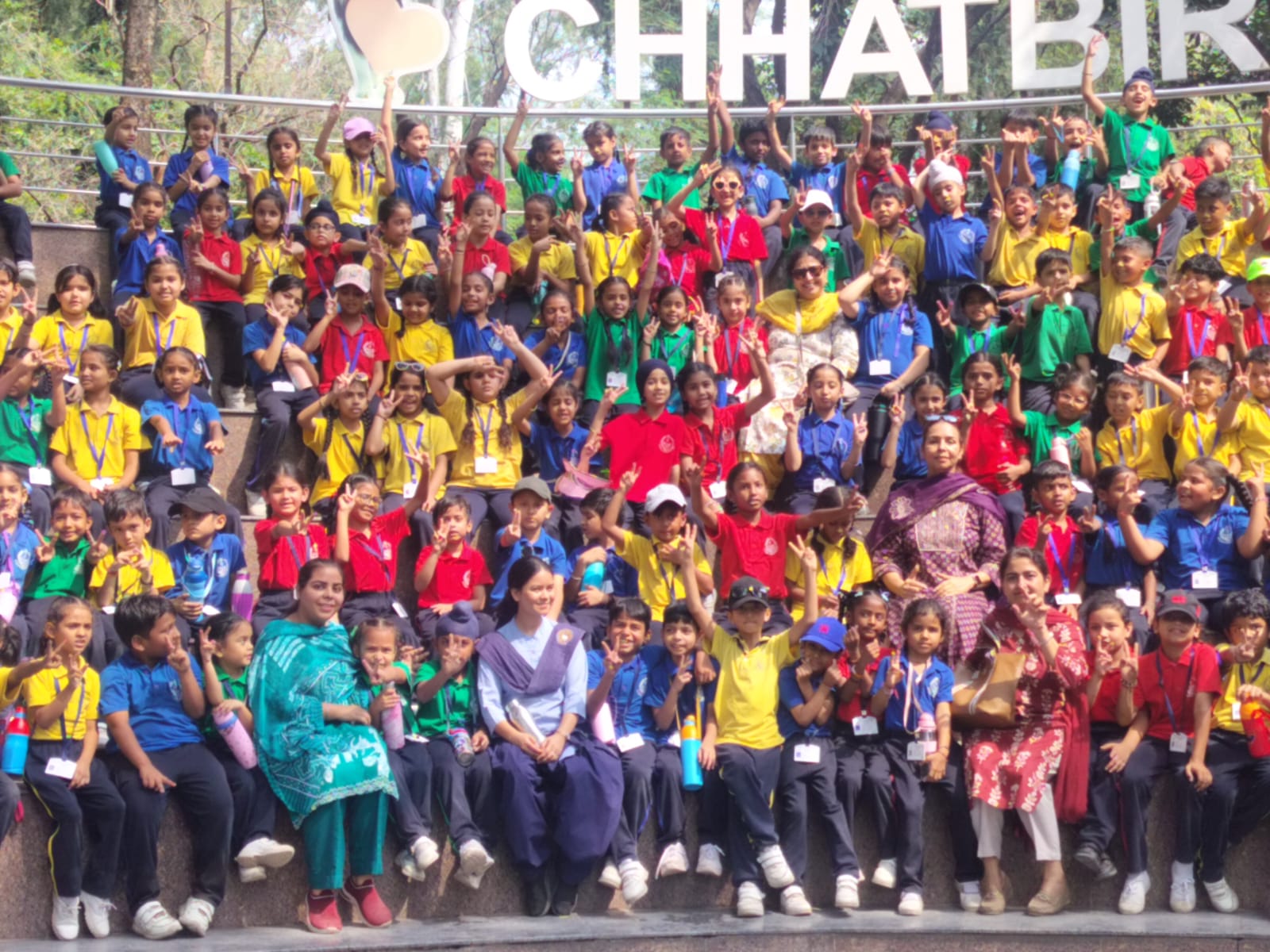School children together during their educational trip