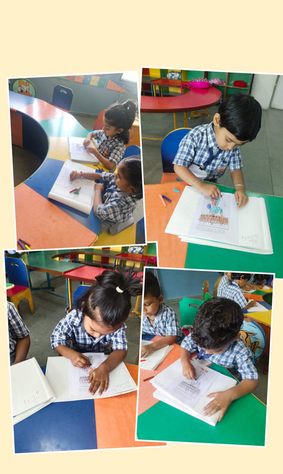 Children creating Dussehra crafts
