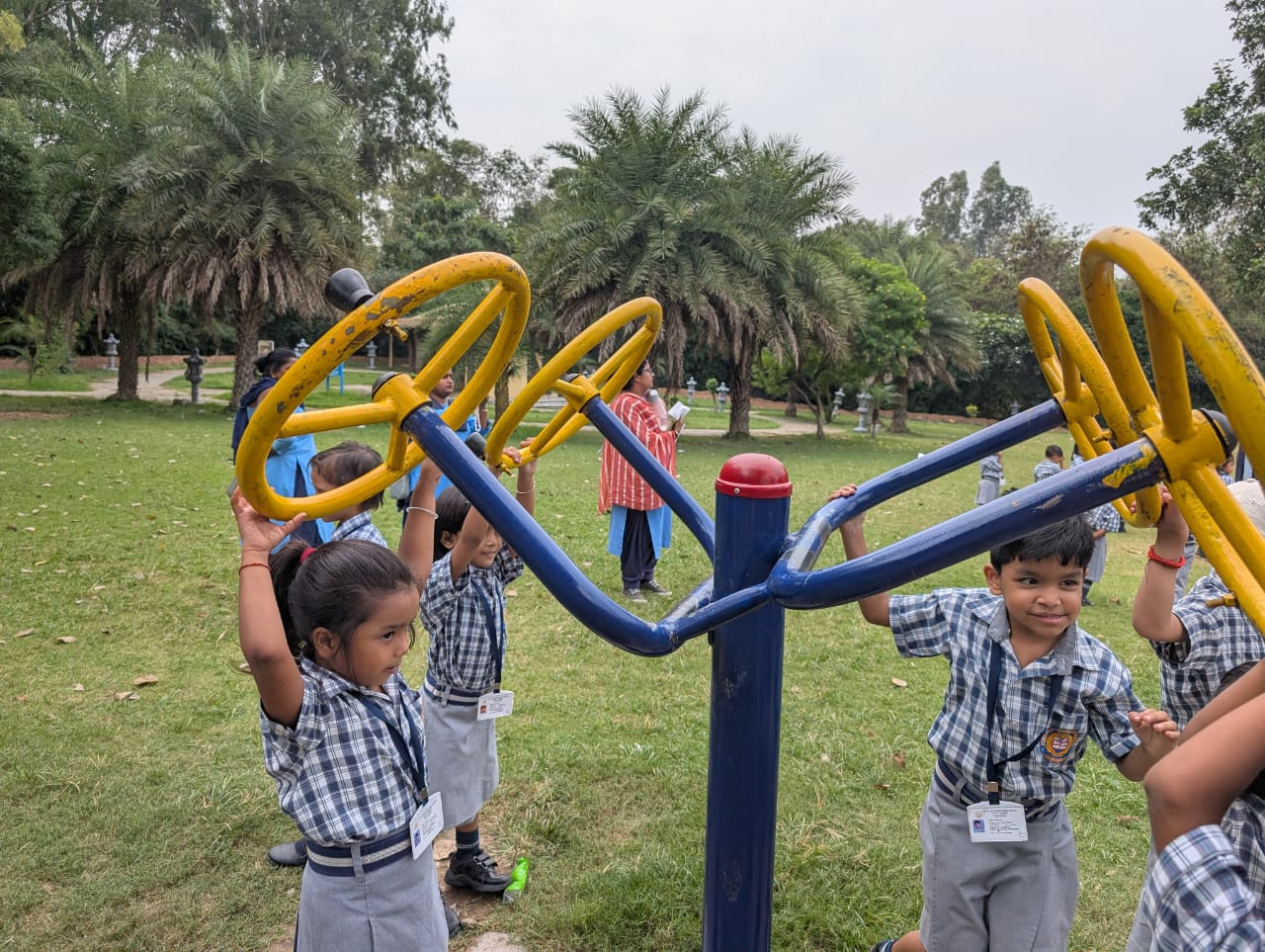 Kindergarten children playing at Japanese Garden